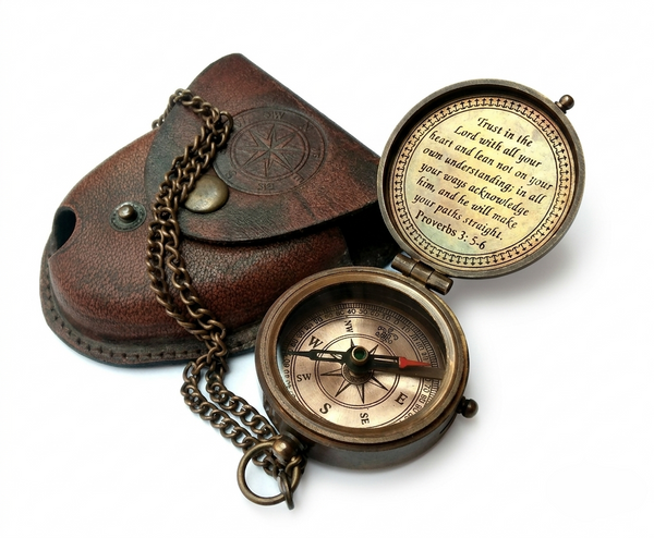 Antique Brass Pocket Compass, Nautical - image 1
