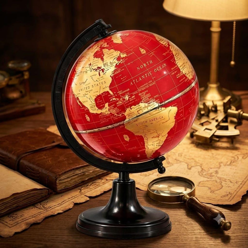 10 Inch Red and Gold Globe with Magnifier - image 1
