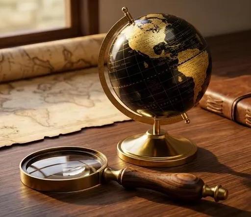 10 Inch Black and Gold Globe with Magnifier - image 1